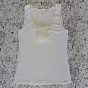 Caslon Fitted Off-White Tank Top with Ruffle Detail Size XL